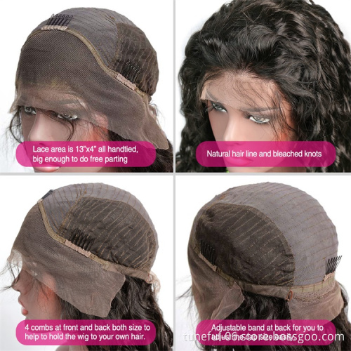 Front Wigs Human Hair Wig Transparent Tuneful Factory Virgin Indian Water Wave Lace Glueless HD Full Lace with Baby Hair 10A